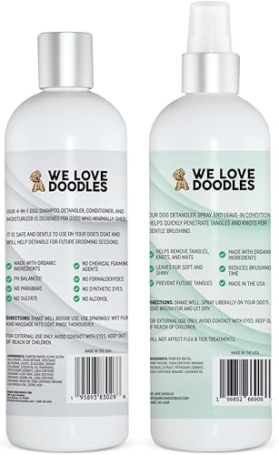 Miniatura 2 de We Love Doodles Juego combinado de champú y desenredante en aerosol 4 en 1 para perros, fabricado en Estados Unidos, ingredientes orgánicos, kit de