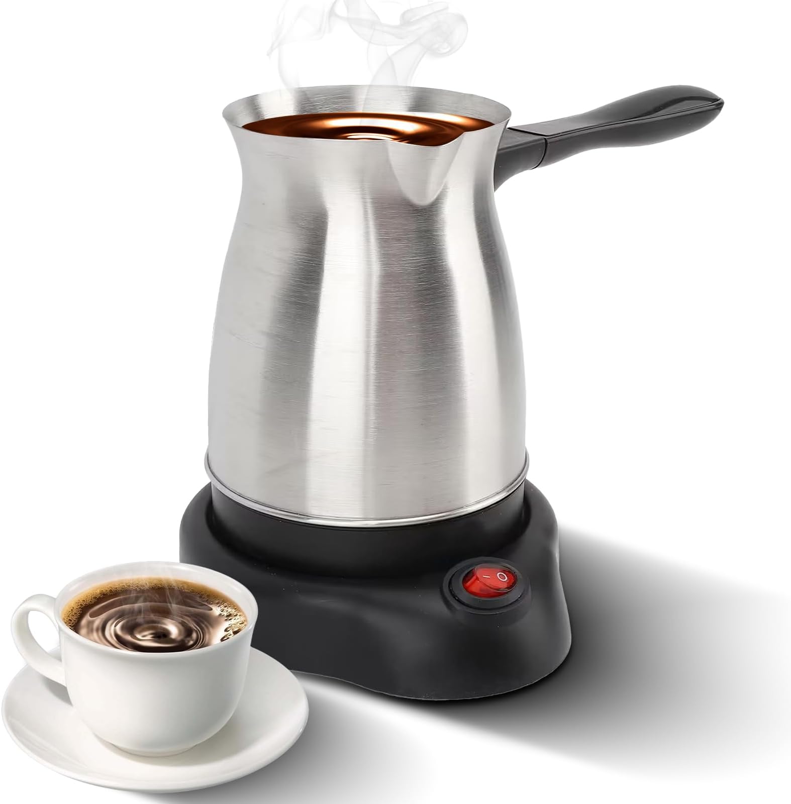 Electric Turkish Coffee Maker Machine with 600ml/20oz Coffee Pot Multifunctional Espresso Maker Tea Milk Pot 600W Stainless Steel Heating Coffee Pot with Dual ion Ergonomic -Scald Handle