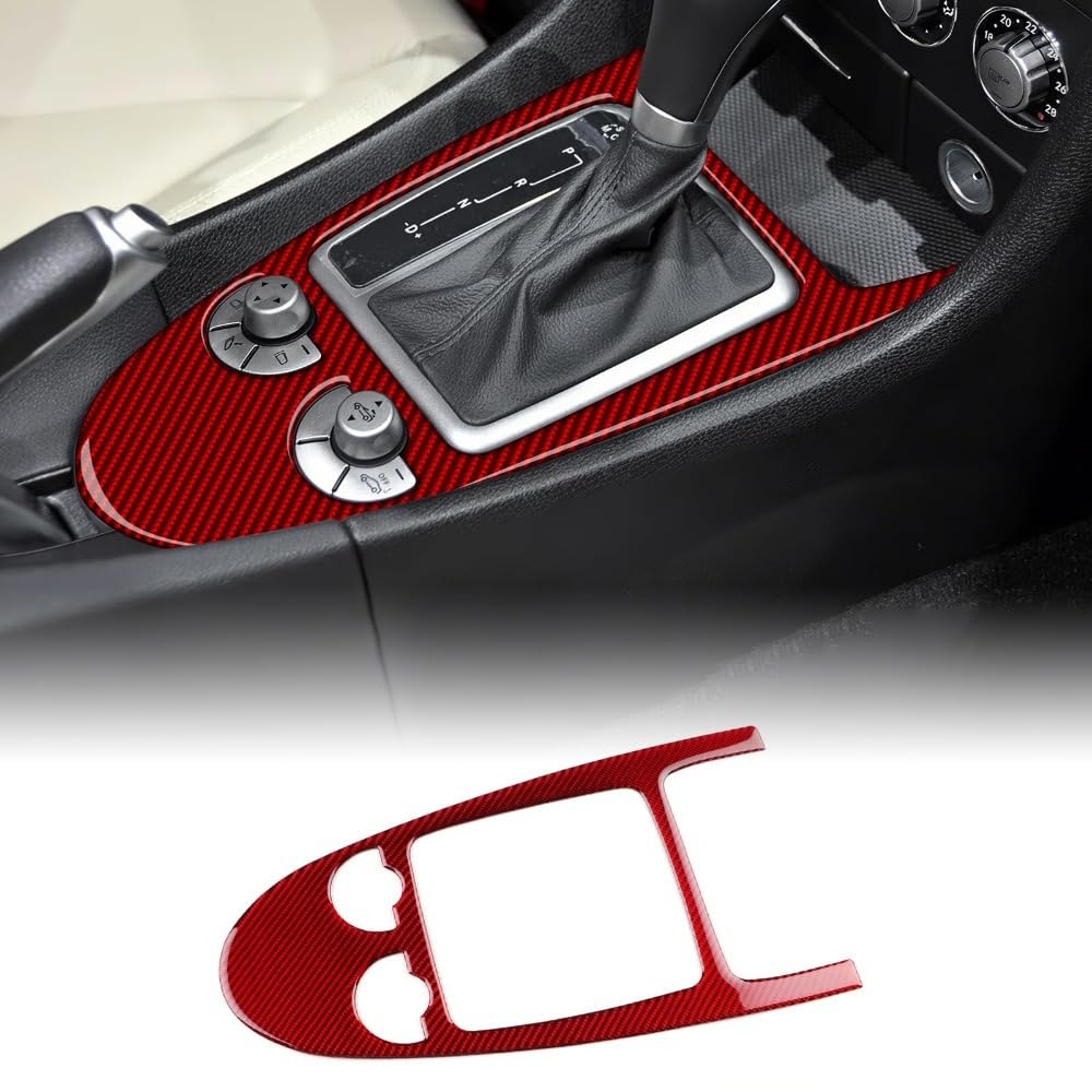 Giopsq Red Fit For Mercedes-Benz Slk R171 (2004-2010) Carbon Fibre Centre Console Gear Lever Frame, Gear Shift Outer Panel Decorative Sticker, Interior Car Accessories, Gift/Red/A