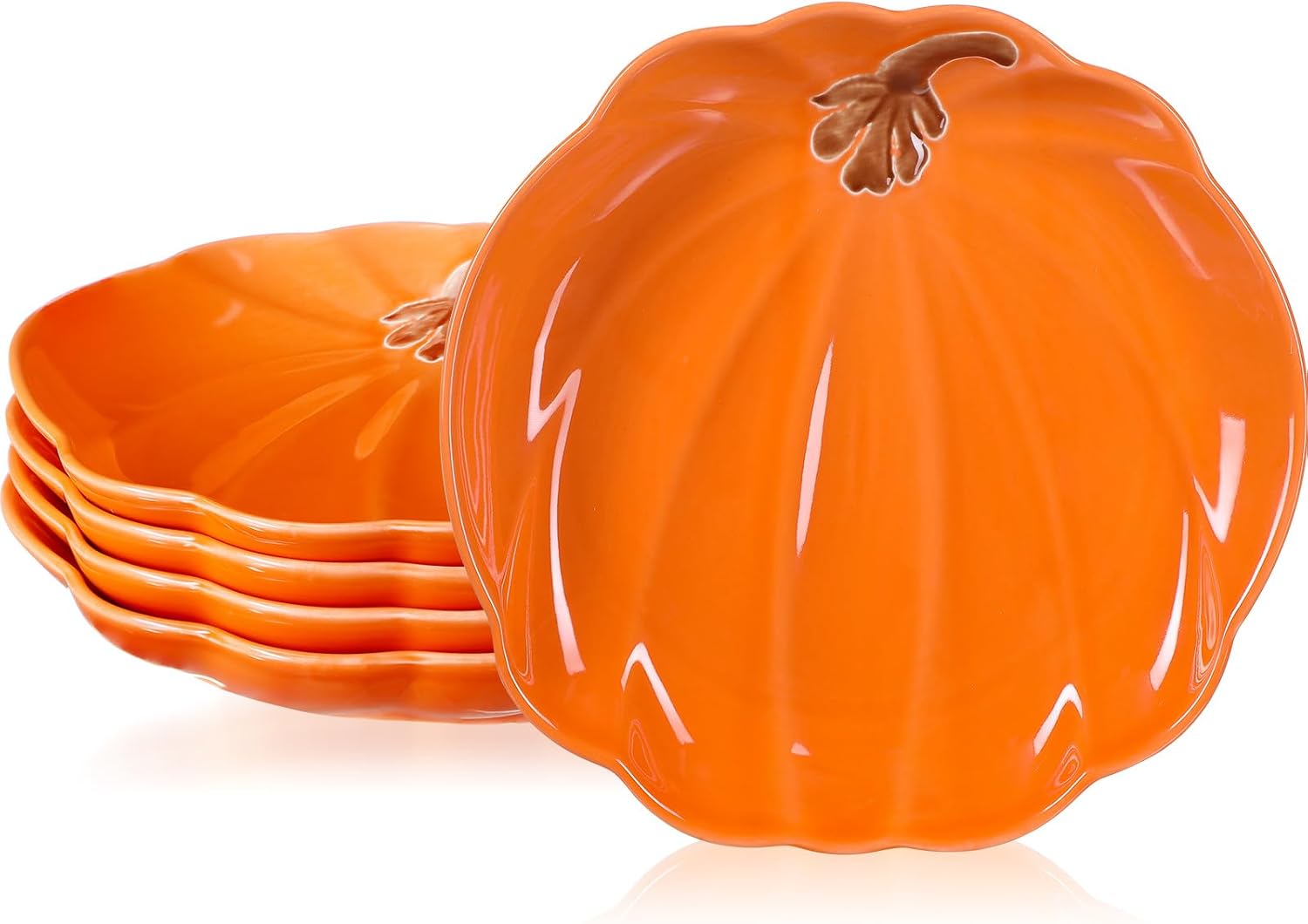 Rtteri 4 Pcs Pumpkin Ceramic Plates 8 Inch Thanksgiving Ceramic Pumpkin Platter Fall Versatile Serving Dish for Salads Fruit Dessert Smooth Textured Dinnerware Thanksgiving Fall Table Decoration
