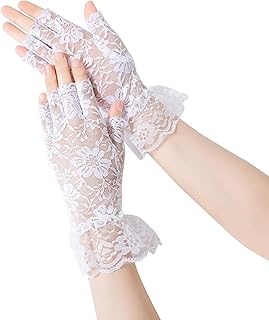 [Umeloeo] 手袋 レディース レース メッシュ グローブ リボン ネット 薄手 ショート レース手袋 紫外線 日焼け防止 uvカット 夏 女性用 結婚式 成人式 自転車 運転