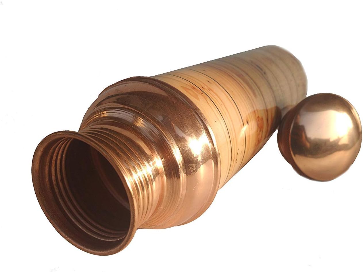 Rastogi Handicrafts Copper Water Bottle Wooden Design Screen Printed for Drinking & Serving