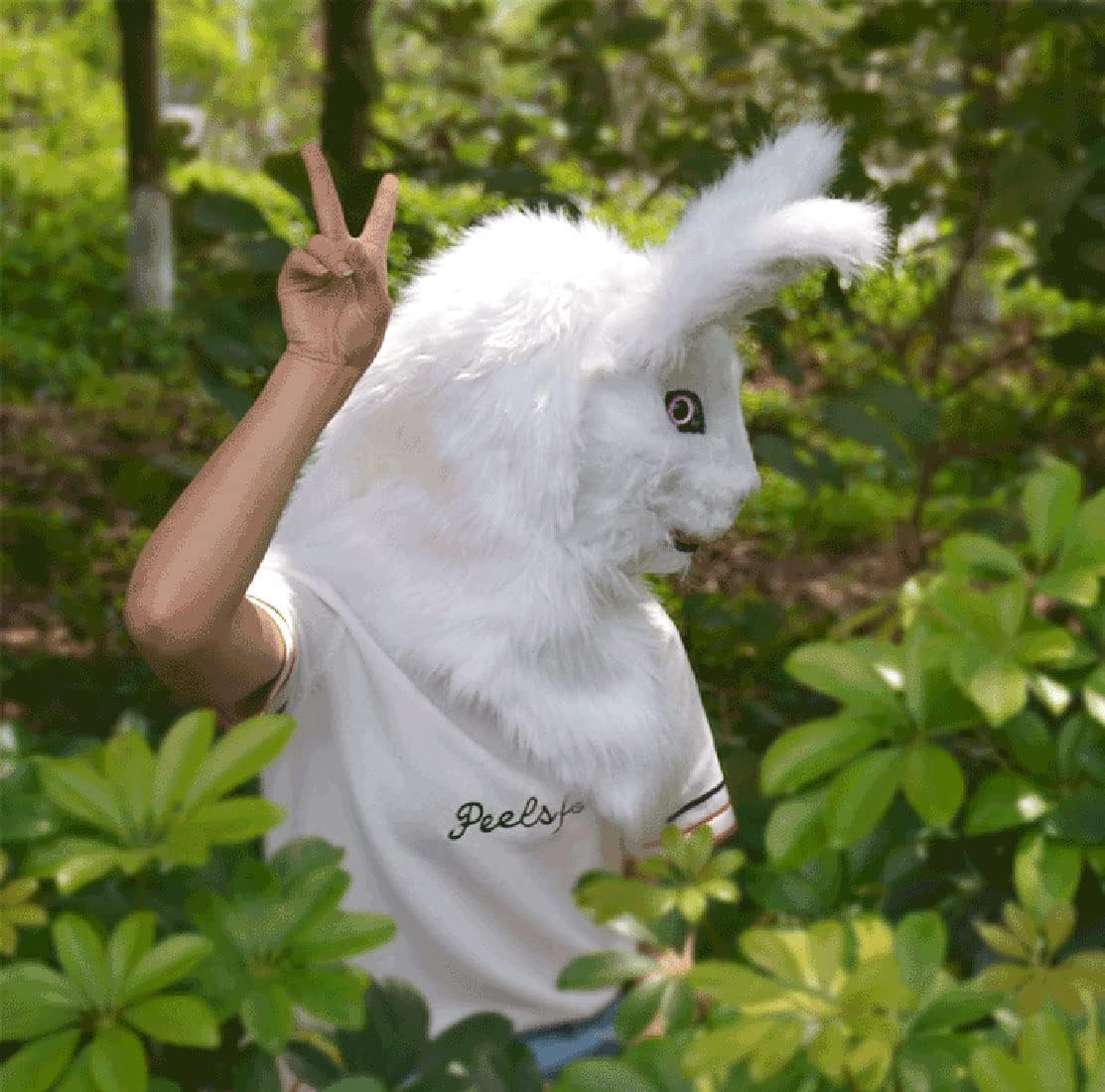 2023 Premium Rabbit Head Mask Moving Mouth Hare Cosplay Masks Hat for Halloween Christmas Party Costume