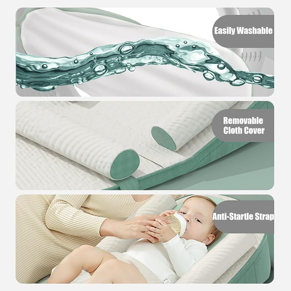 Lactancia Materna antirreflujo: Inclinación y Correas Ajustables, colchón de Palma de Coco, diseño antivuelco para recién Nacidos y niños pequeños.,Verde