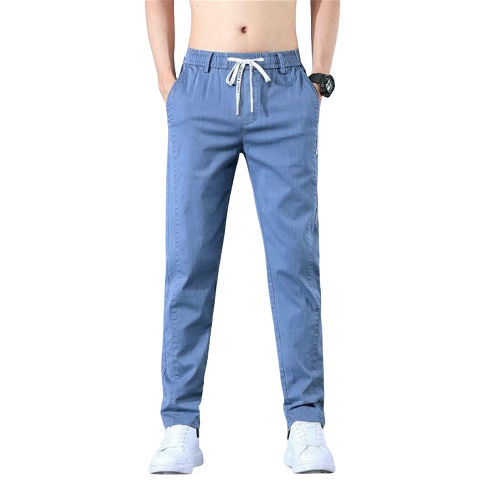 USTZFTBCL Pantaloni casual da uomo primavera estate sottile elastico vita larga dritta elastica pantaloni casual