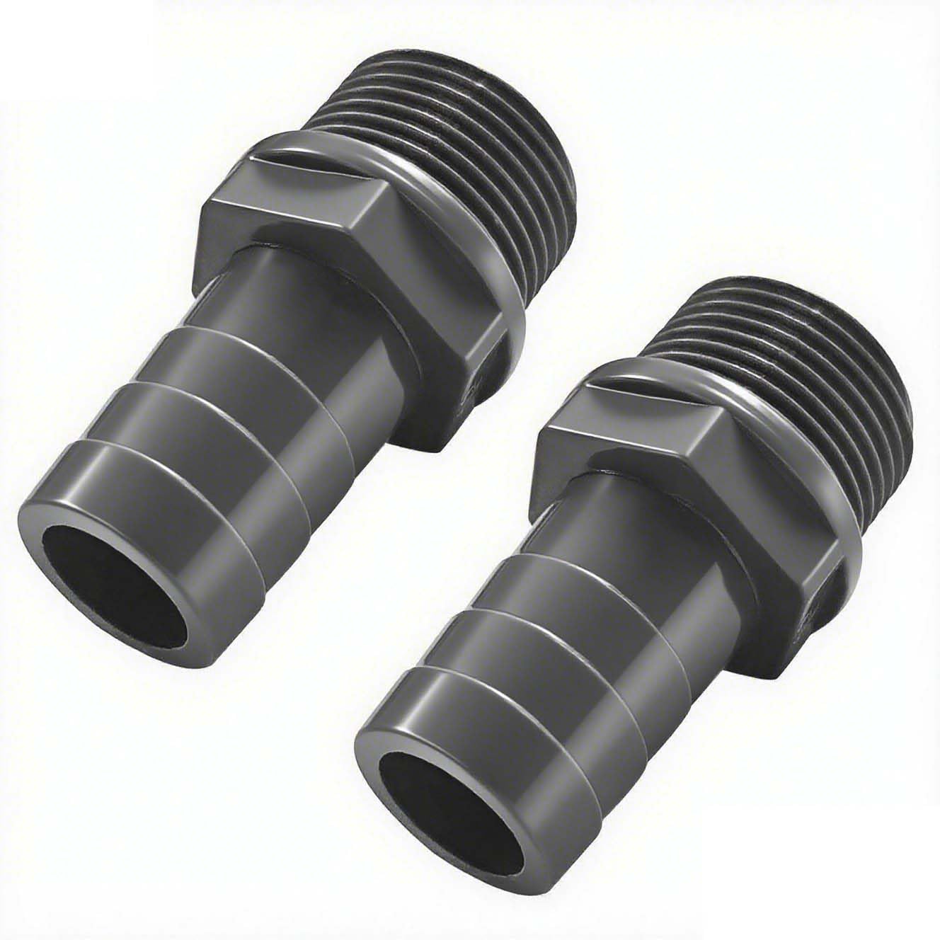 2 Pcs PVC Tube Fitting Barbed Hose Connector 1/2" Male PVC Pipe Fittings Gray