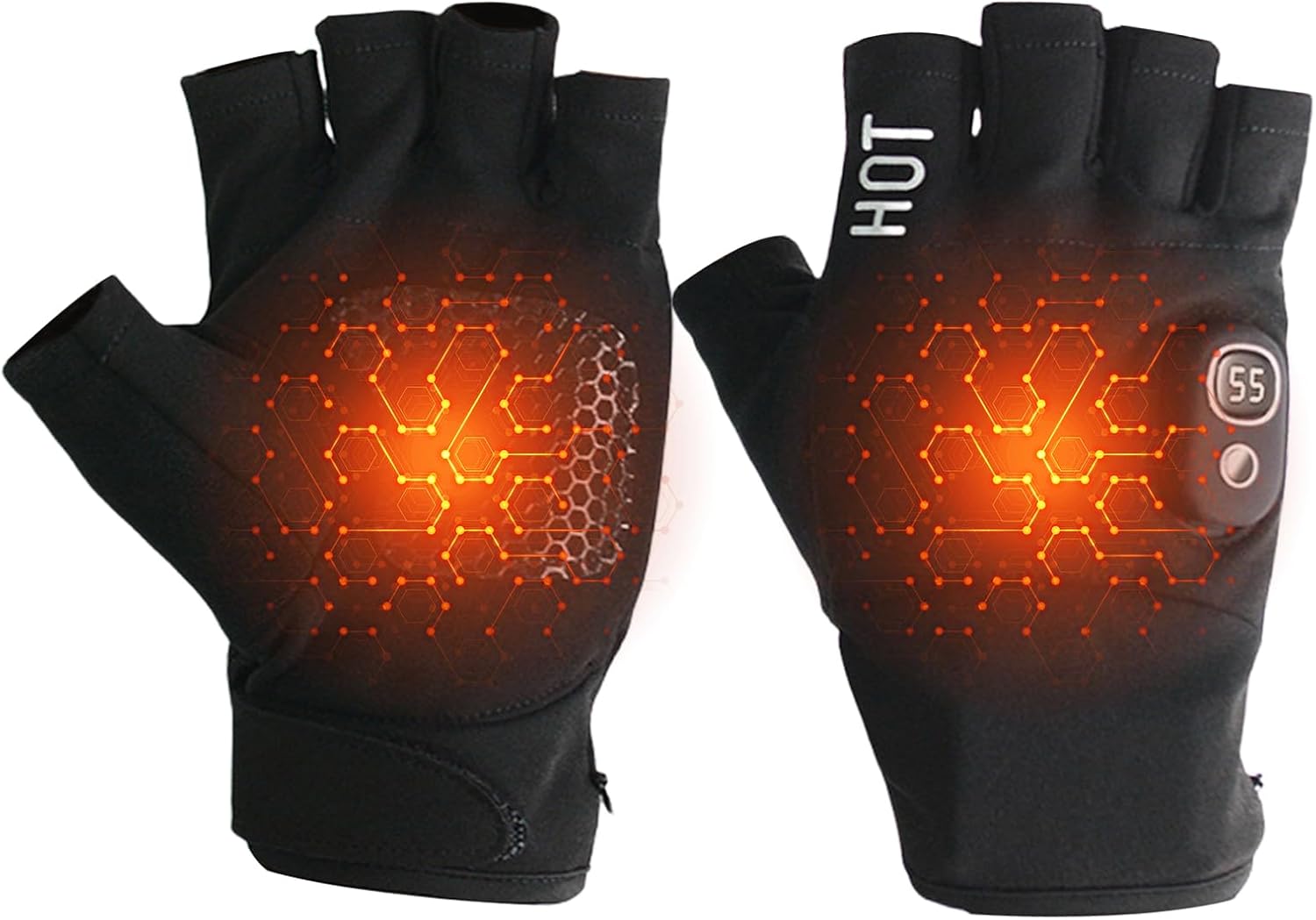電動加熱手袋 ハーフハンドタイプ,USB充電式冬用加熱手袋 - 3段階温度調節機能付きハンティングスキーサイクリング通勤スノーボード
