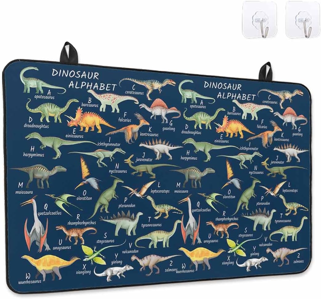 Stove Top Cover Dinosaur Family Stove Cover for Electric Stove Top Learning Alphabet A to Z Name Blue Glass Cooktop Covers Anti-Slip Mat Heat Resistant Countertop Protector Kitchen Decor 31"x24"