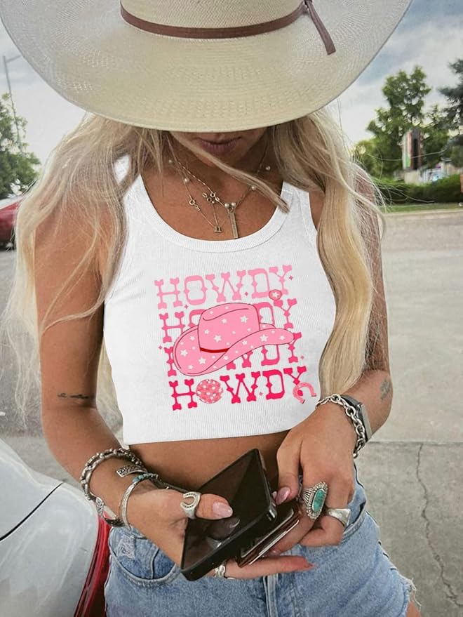 Western Crop Tank Top Women Vintage Cowgirl Rodeo Tanks Retro Cowboy Graphic Tank Country Music Sleeveless Shirts - Image 3