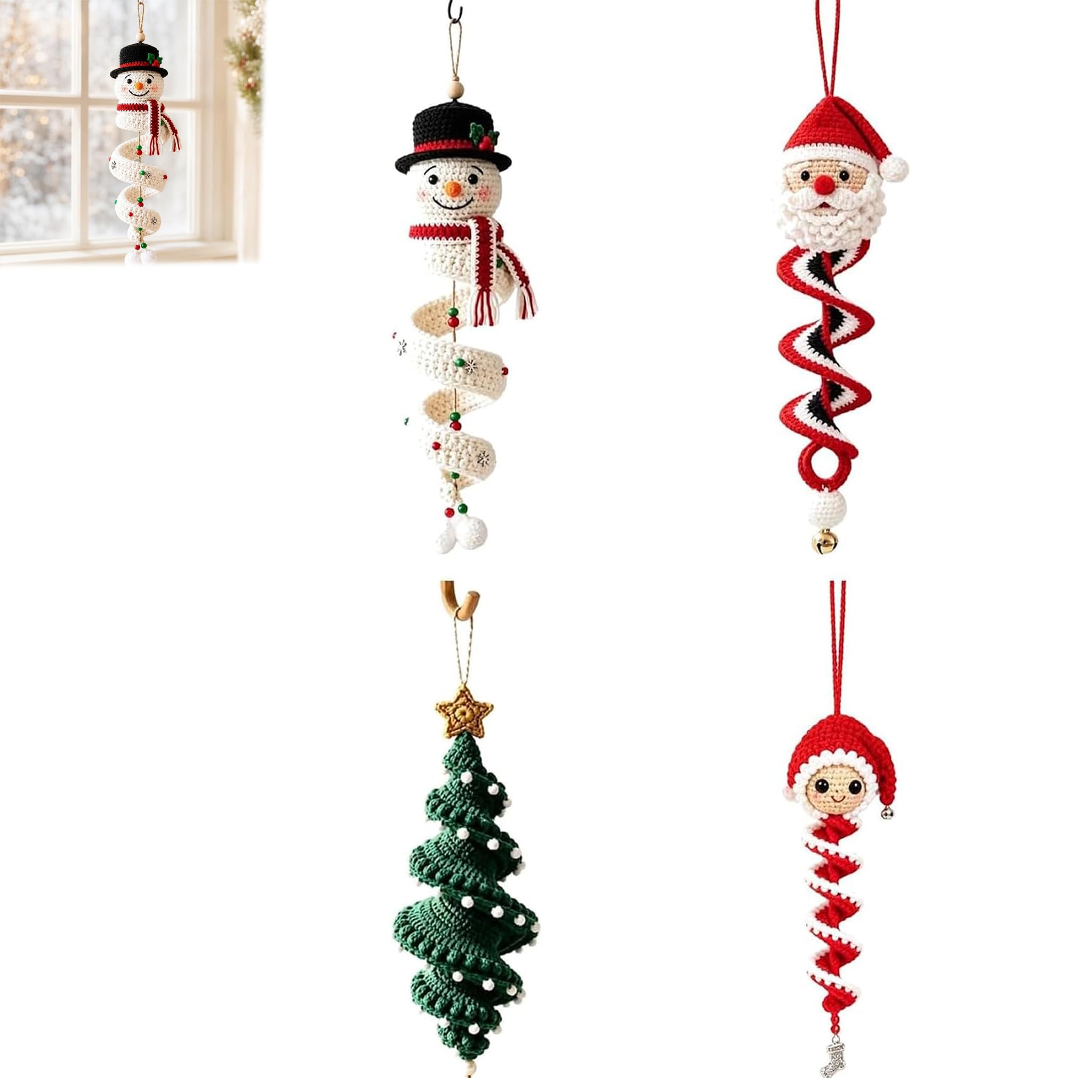 Crochet Snowman Spiral Ornament DIY Kit with Snowflakes and Beads (ALL)