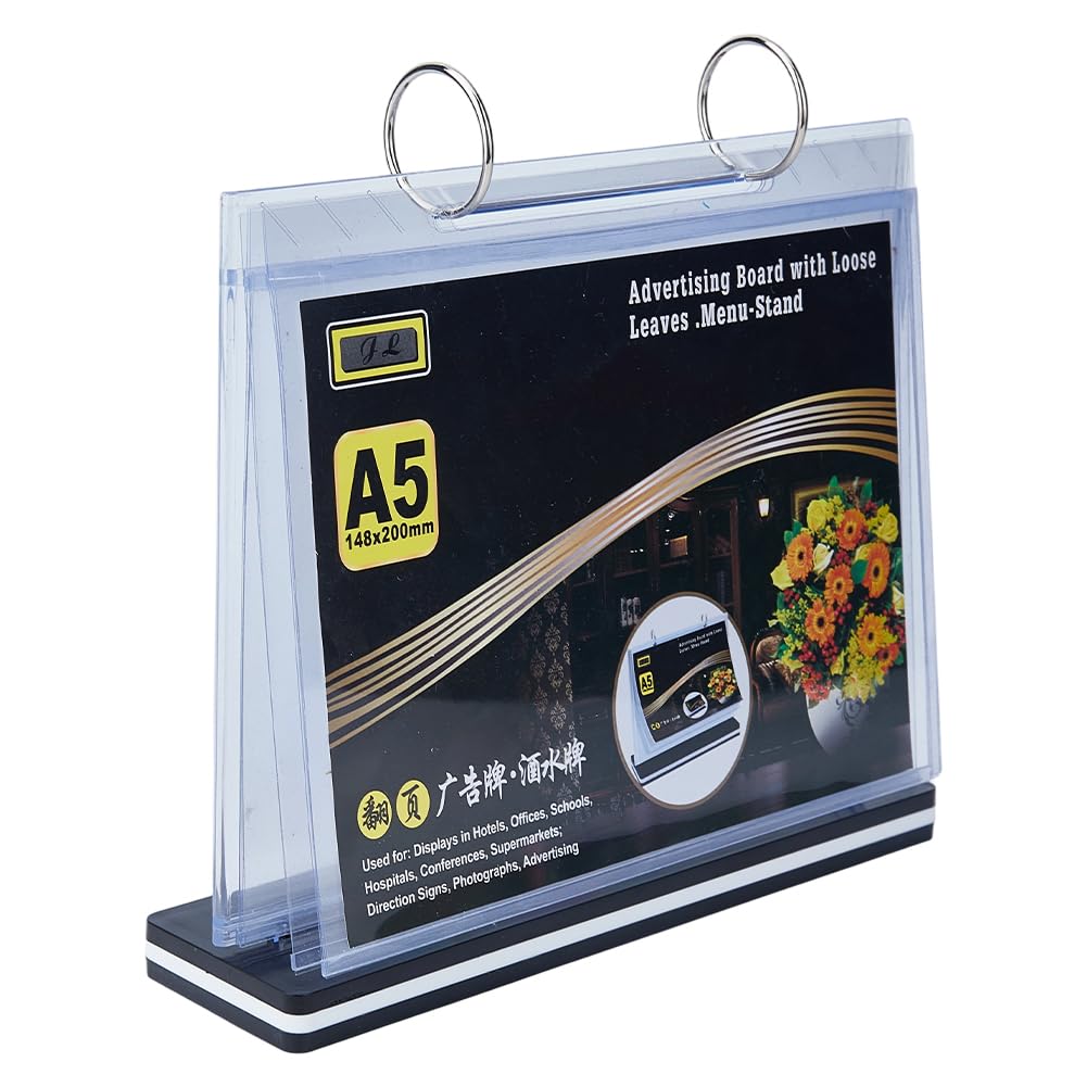 DICOSMETIC 1Pc A5 Multi-Page Flip Acrylic Sign Holder Table Flip Menu Holder with 6 Pages Sleeve 32.09x8.46x1.42 Inch Tabletop Sign Vertical Display Stand for Photo Bar Restaurants Weddings Hotel