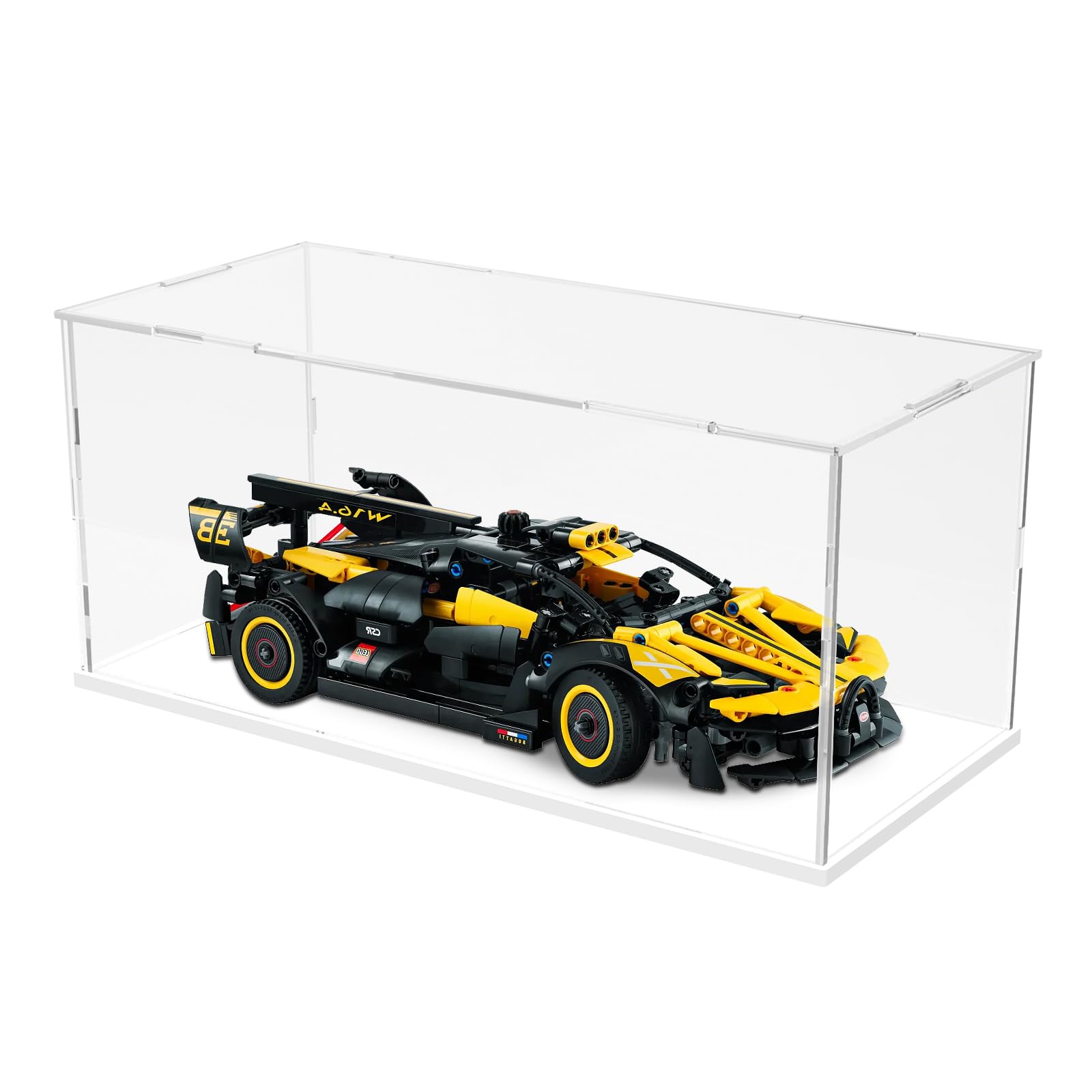 DuvinDD Acrylic Display Case for LEGO Technic Car Bugatti for Lamborghini for Koenigsegg for Toyota,Clear Acrylic Display Box for Collectibles Dustproof Protection Showcase(35x15x15cm,White Base)