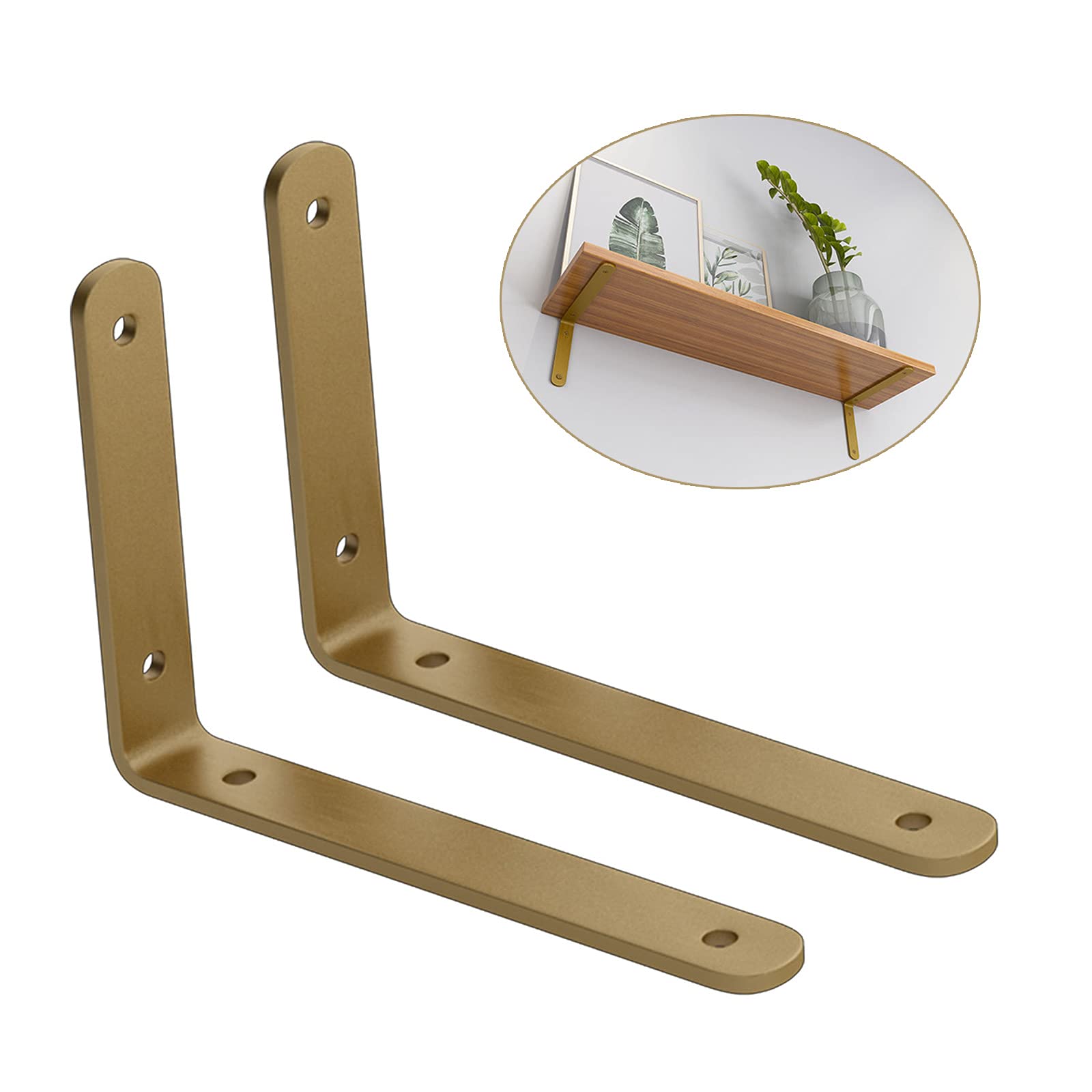 Suwooy Retro Wall Shelf Supporter-Golden Shelf Bracket-Industrial Shelving Brackets,L-Shaped Angle Bracket for Fixing The Shelf,10×8Cm,15×10Cm,20×12Cm,25×15Cm,10×8cm/3.9×3.1in