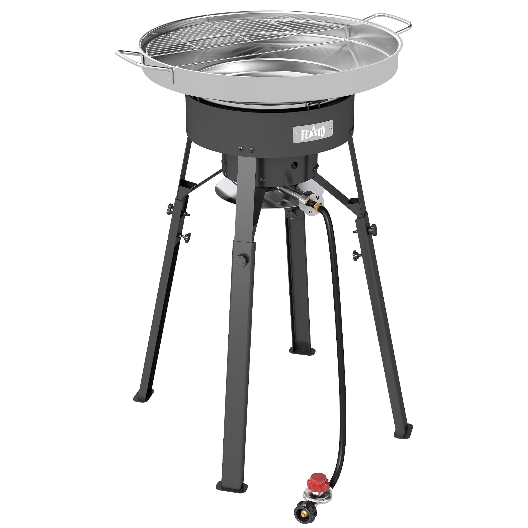 Feasto 23" Stainless Steel Concave Comal Set, Discada Disc Cooker with 54,000 BTU Paella Burner and Adjustable Stand Set, Cazo Para Carnitas Tortillas Stir Fry Wok for Outdoor Cooking, CSA Certified