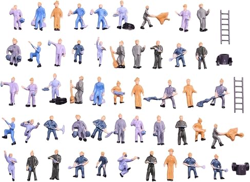 50PCS for MINI People Figurines, 187 Ho Scale Railway Model Worker, Architectural Painted Tiny People Model Painted Mixed with Bucket Ladder for for MINIature Scenes Sand Table Model
