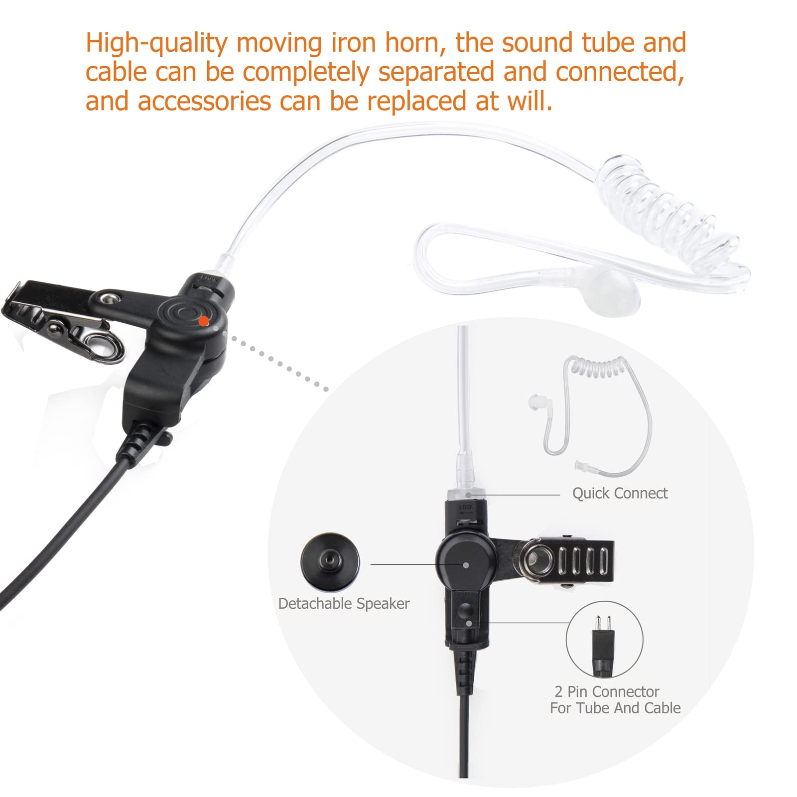 SHON Mikrofon do słuchawek Walkie Talkie - PTT Clear Sound,radiowy zestaw słuchawkowy z szybkozłączką Air Tube, do Kenwood Walkie-Talkie, roczna