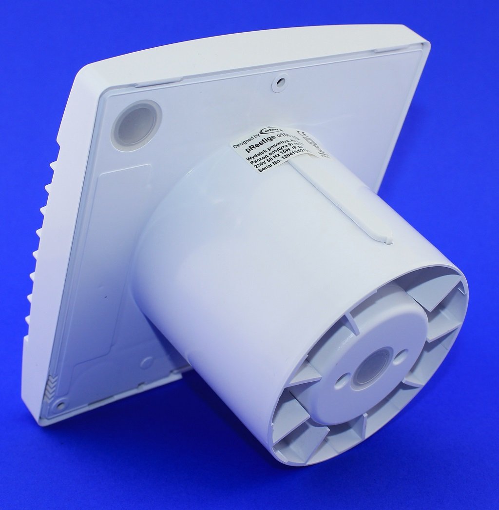 Badventilator Jalousie/Lamellen mit Bewegungsmelder/Präsenzmelder und Timer/Nachlauf Badlüfter Lüfter Ventilator weiß Front 100 mm 10 cm prestigeMS Wandlüfter Ventilator Einbaulüfter Bad Küche