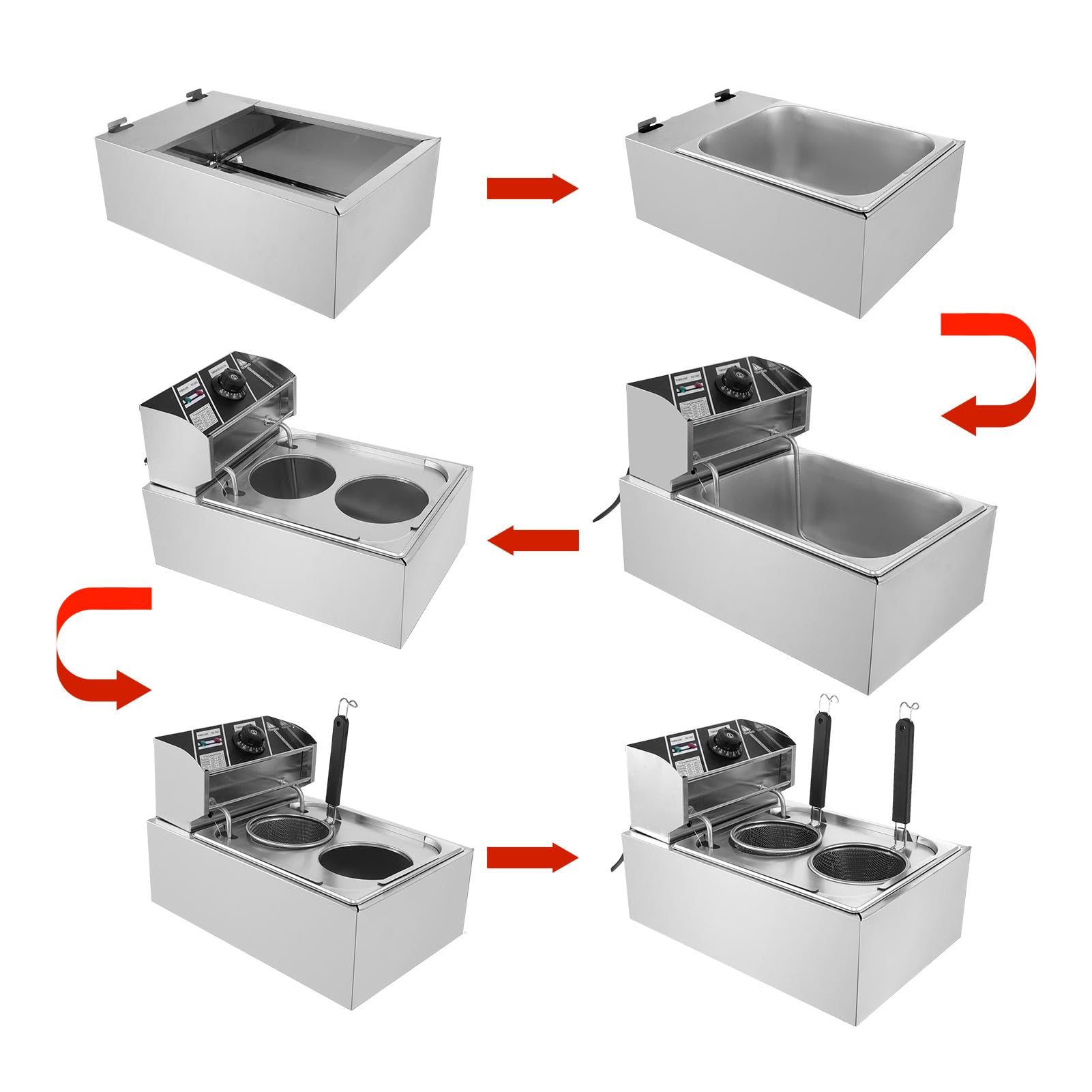 Cuocipasta commerciale da 110 V - Cuocipasta elettrico da 1500 W con due cestelli | Bollitore per noodles da 0℃ a 200℃ | Attrezzatura da cucina multifunzionale per verdure, spaghetti, gnocchi (2 pent