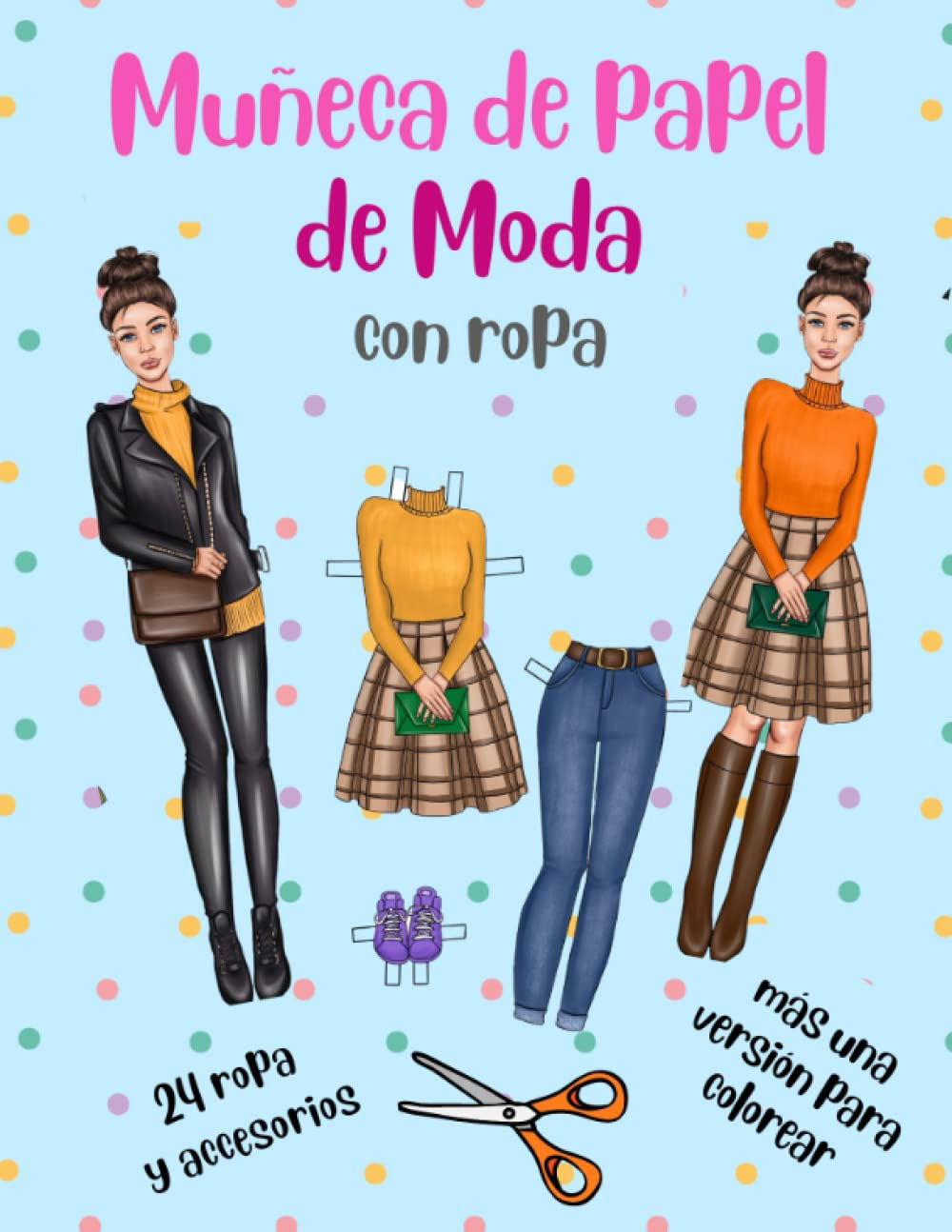 Miriam ColtMuñeca de Papel de Moda con Ropa más una Versión para Colorear - 24 ropa y accesorios: Muñeca de Papel para Recortar y Vestir - Libro de Actividades - Recortes para Niñas