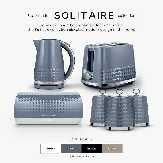 Tower Solitaire Kitchen Set, 1.5L Kettle & 2 Slice Toaster, Grey