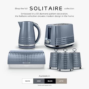 Tower Solitaire Kitchen Set, 1.5L Kettle & 2 Slice Toaster, Grey