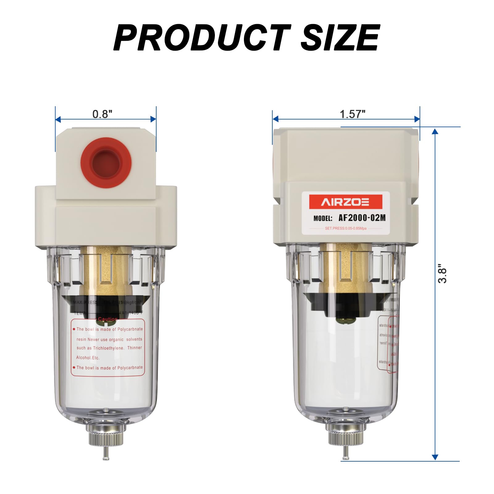AIRZOE 1/4" NPT Compressed Air Filter AF2000-02M, Manual Drain,0-150psi — Amazon image 2