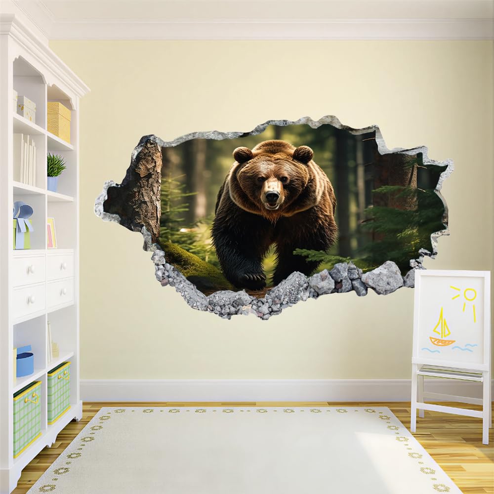 3D Wandtattoo Wanddurchbruch, Tragen Durchbruch Wandaufkleber für Kinderzimmer, sticker für Wohnzimmer, Waldtiere Wandsticker, Wandbild Junge Mädchen Schlafzimmer