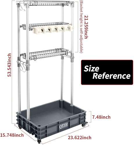 Miniatura 3 de Estante de almacenamiento Soporte para fregona escoba Sostenga sus suministros de limpieza Carrito de limpieza Organizador de acero Estante de