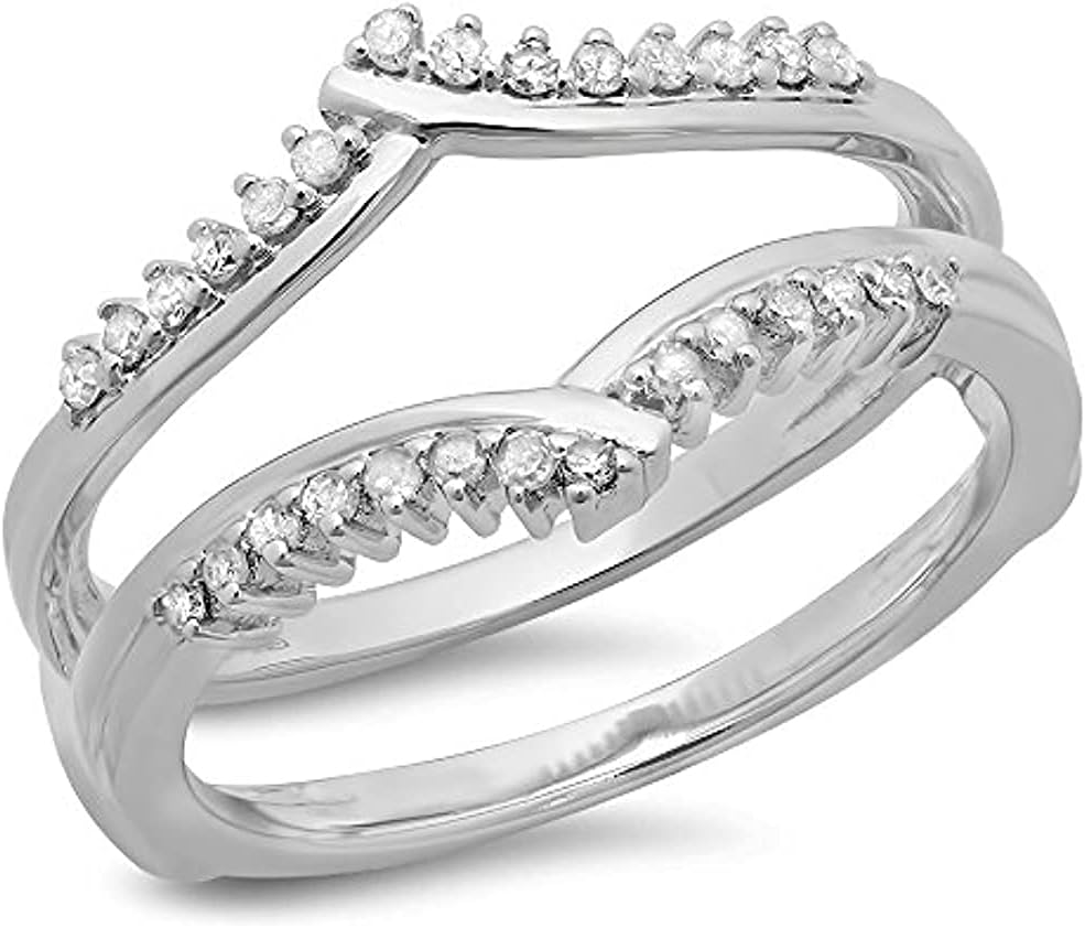 0.25 Carat (Ctw) Round Cut Cubic Zirconia 14K White Gold Plated Enhancer Wrap Guard Ring for Women's
