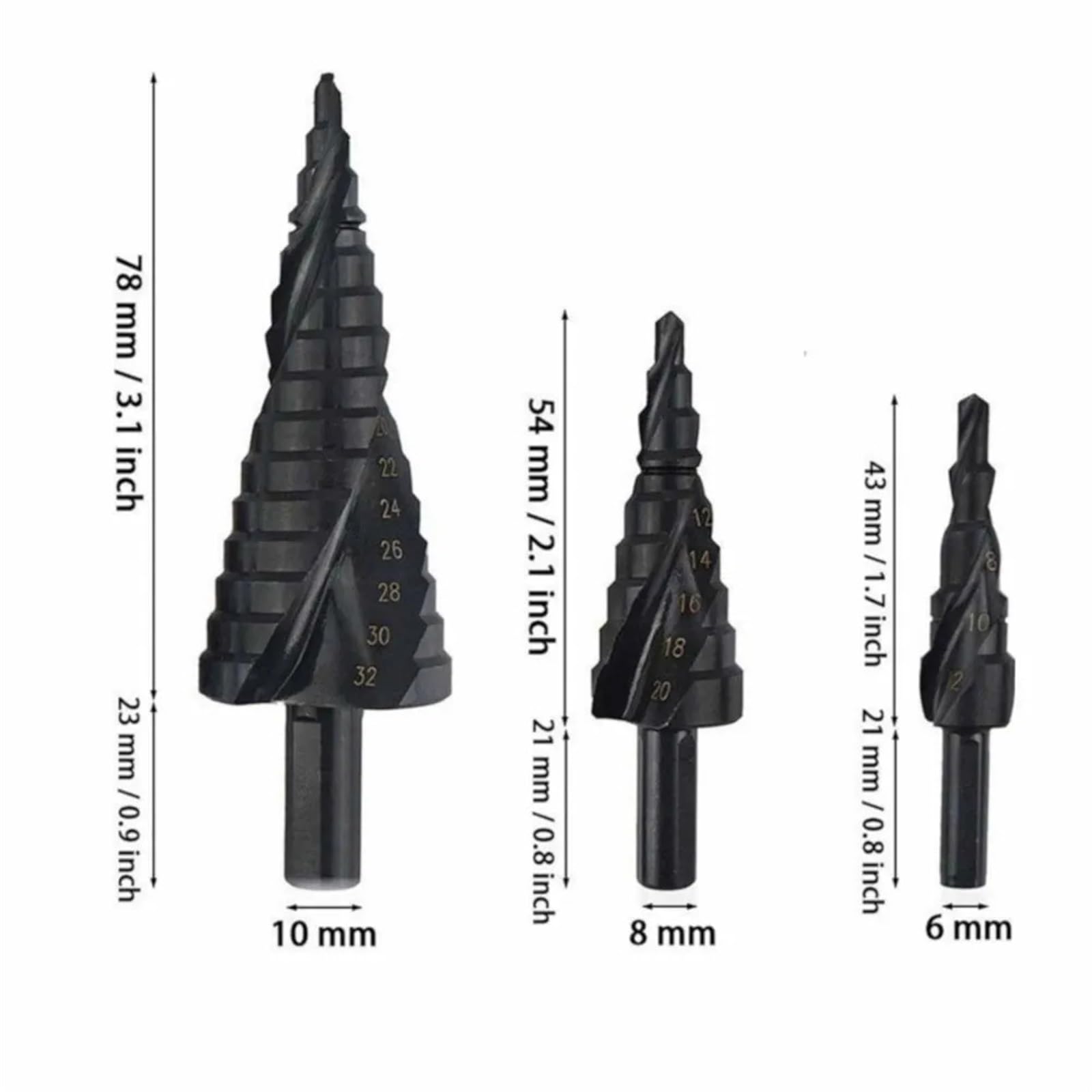 Zestaw gwintowników, Zestaw wierteł stopniowych HSS z kobaltem i azotem, 4-32 mm, trzpień trójkątny do metalu(3pcs with Box)