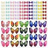 Tongcloud 80 pcs Dog Hair Bows with Rubber Bands Butterfly Dog Knotted Bows Pet Hair Bows Ties Elast