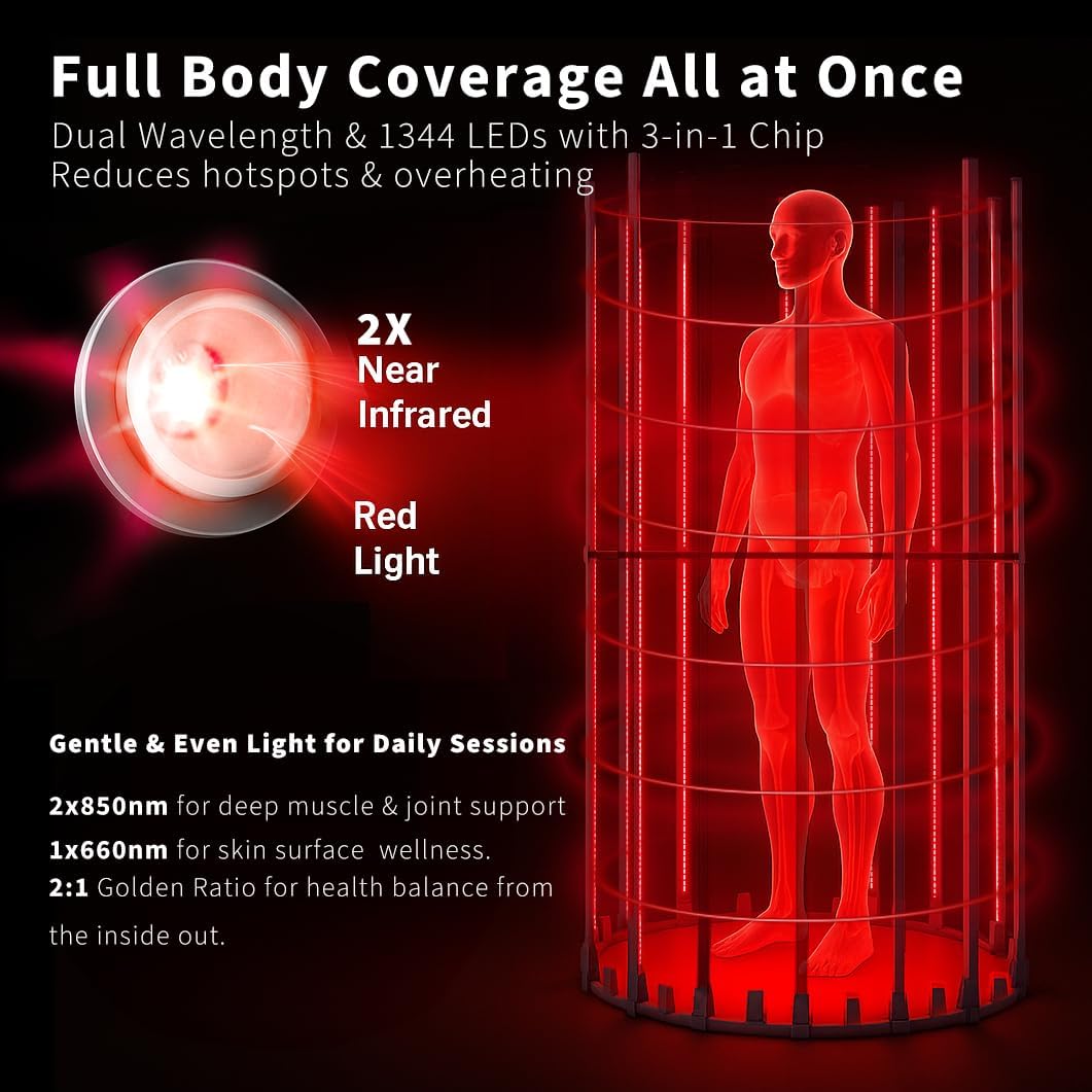 360° Full Ring Red Light Therapy Lamp, Full Body Infrared Light 660nm+850nm (2x850+1x660) for Face & Body, Head-to-Toe Coverage, Stable Frame