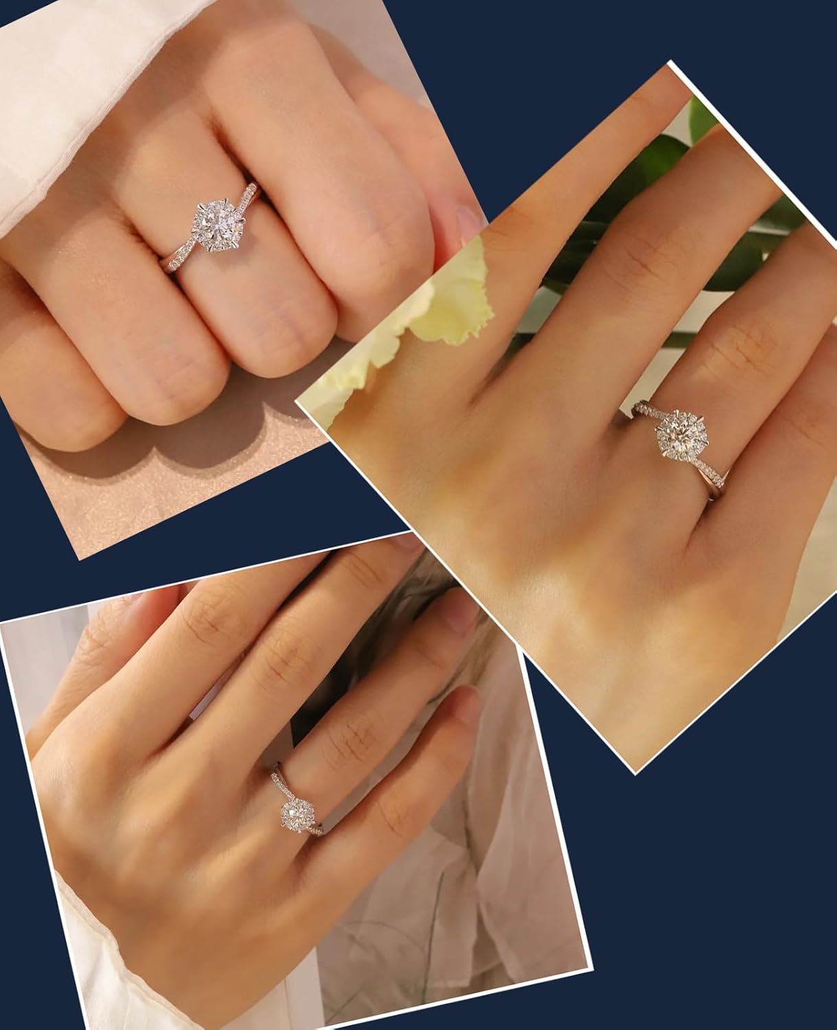 Promise Ring Rounnt Cut 1CT D Color VVS1 Moissanite Ring 925 Sterling Silver Engagement Rings for Women Her - Image 2