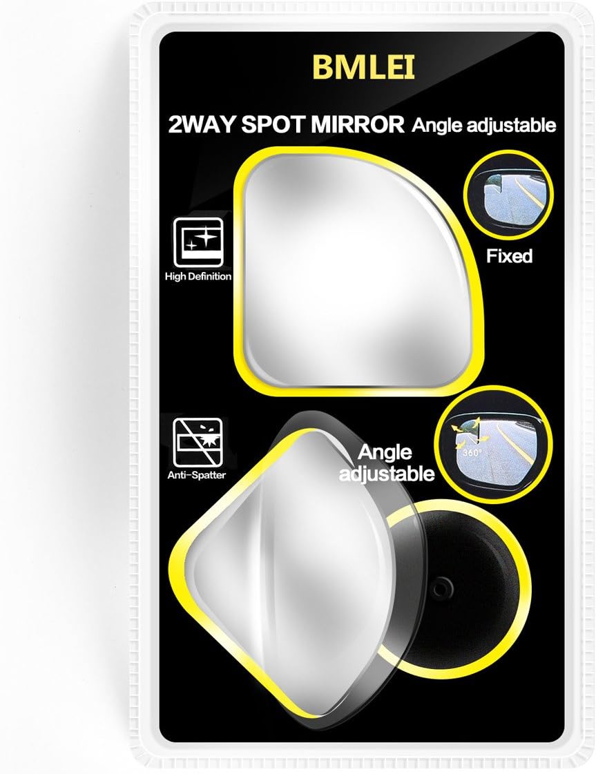 BMLEI Blind Spot Mirror, 2 Inch Fan Shape HD Glass Frameless Convex Car Rear View Mirror Parking Assist Tool, 360 Degree Adjustable, Fit for Car SUV Truck (FAN)