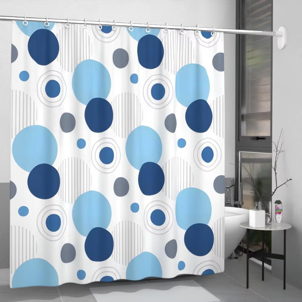 GFRYIIO Blue Geometric Circle Pattern Shower Curtain Waterproof Polyester Grommet Top Machine Washable for Home & Hotel Bathrooms 80x120cm/31x47in(WxH)