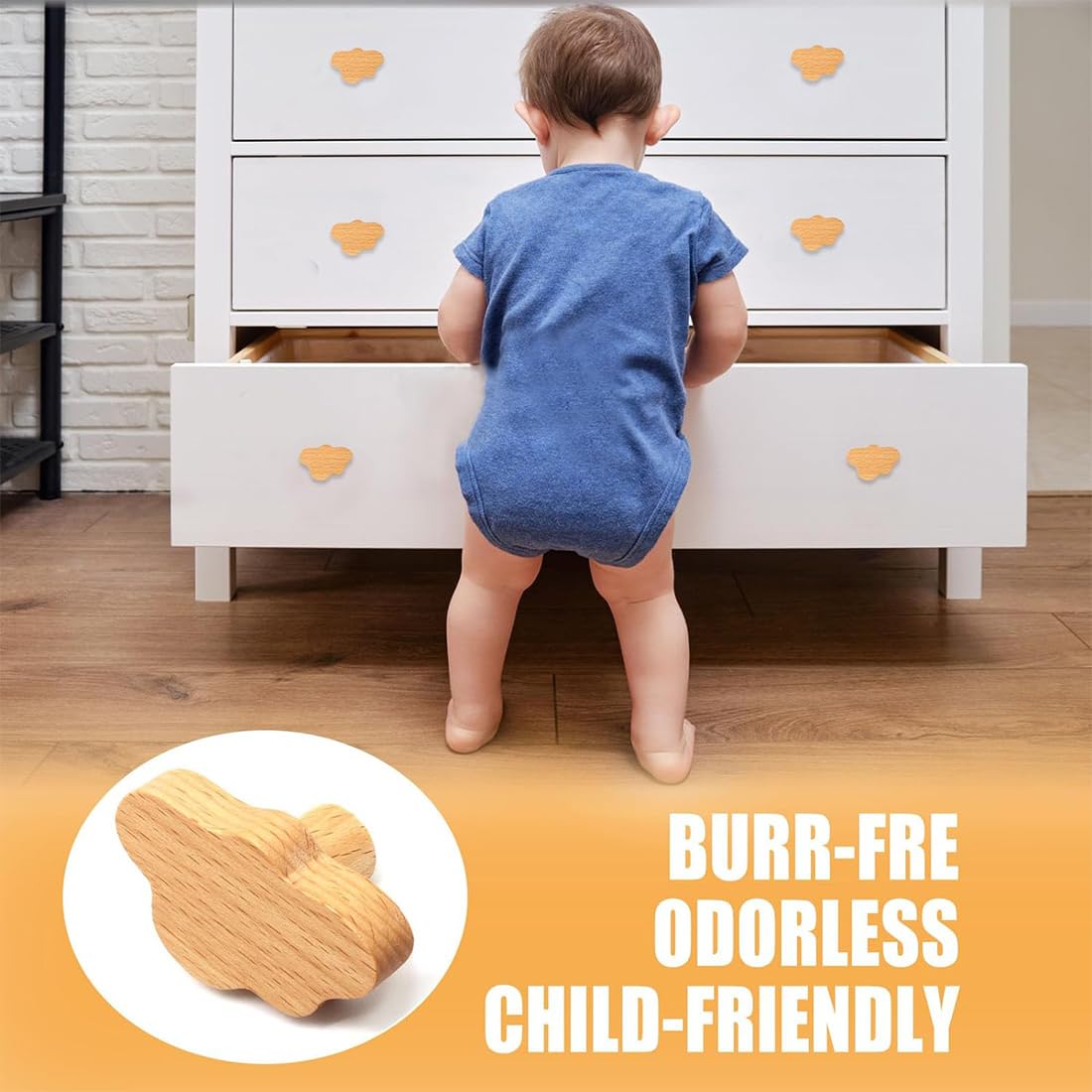4 Pomelli per Porte Bambini, Cassetti Guardaroba Camerette. Con Nuvole e Stelle. Set da 4.