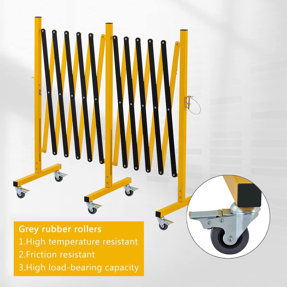 Industrielle Scherengitter Ausziehbar, 5 Meter, Metallbarrikade, leicht zu montierende Absperrkette mit Rollen, Outdoor Mobiles Absperrgitter, Gelbes Und Schwarzes Absperrung