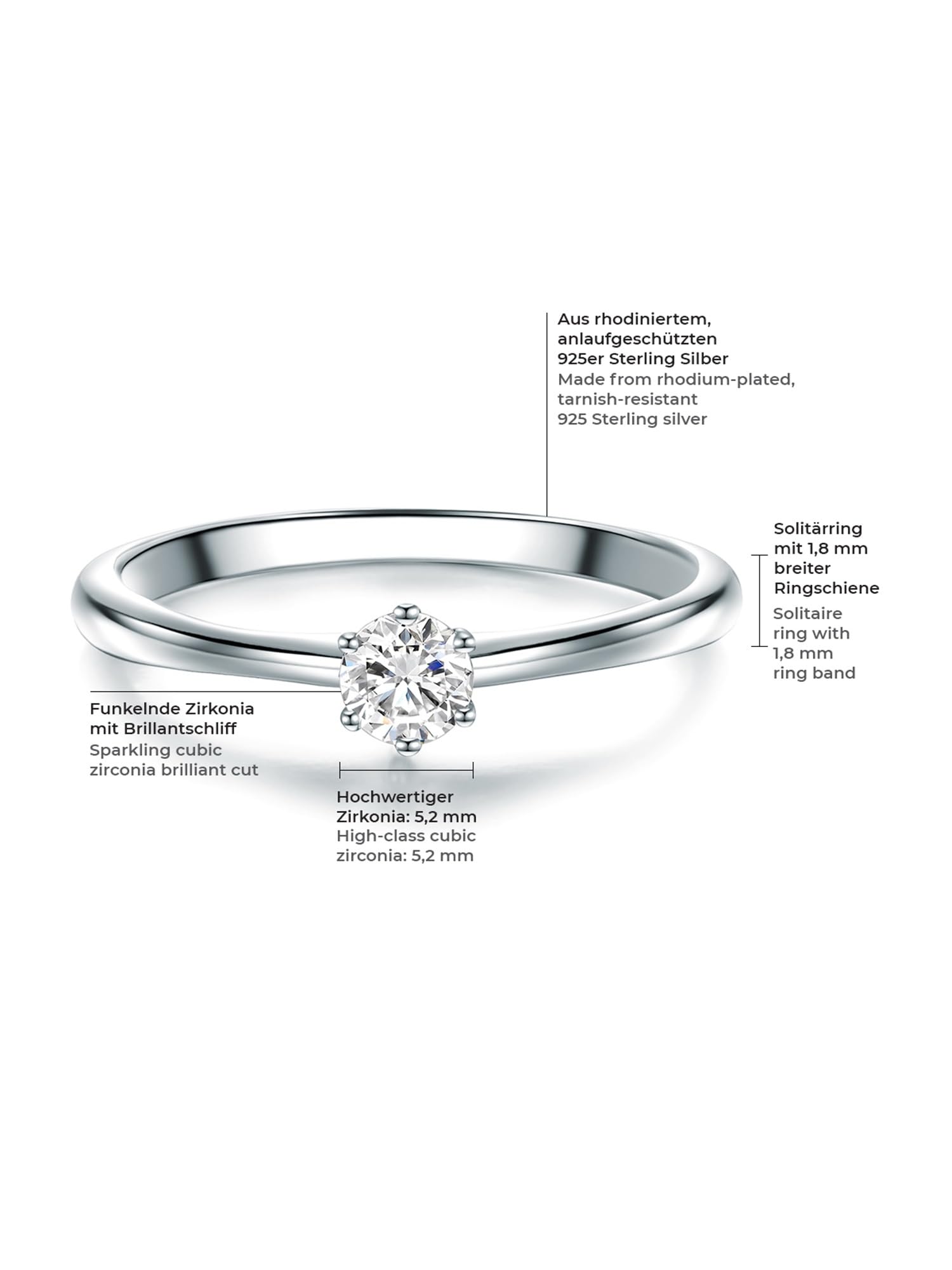 Trilani Solitario da Donna in Argento Sterling 925