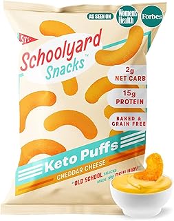 Schoolyard Keto Snacks - Cheddar Cheese - 15g Protein Puffs, Low Carb, Low Sugar - Gluten Free, Healthy & Diabetic Friendly, High Protein, Low Calorie snacks for Kids & Adults, USA Made, 12 Pack