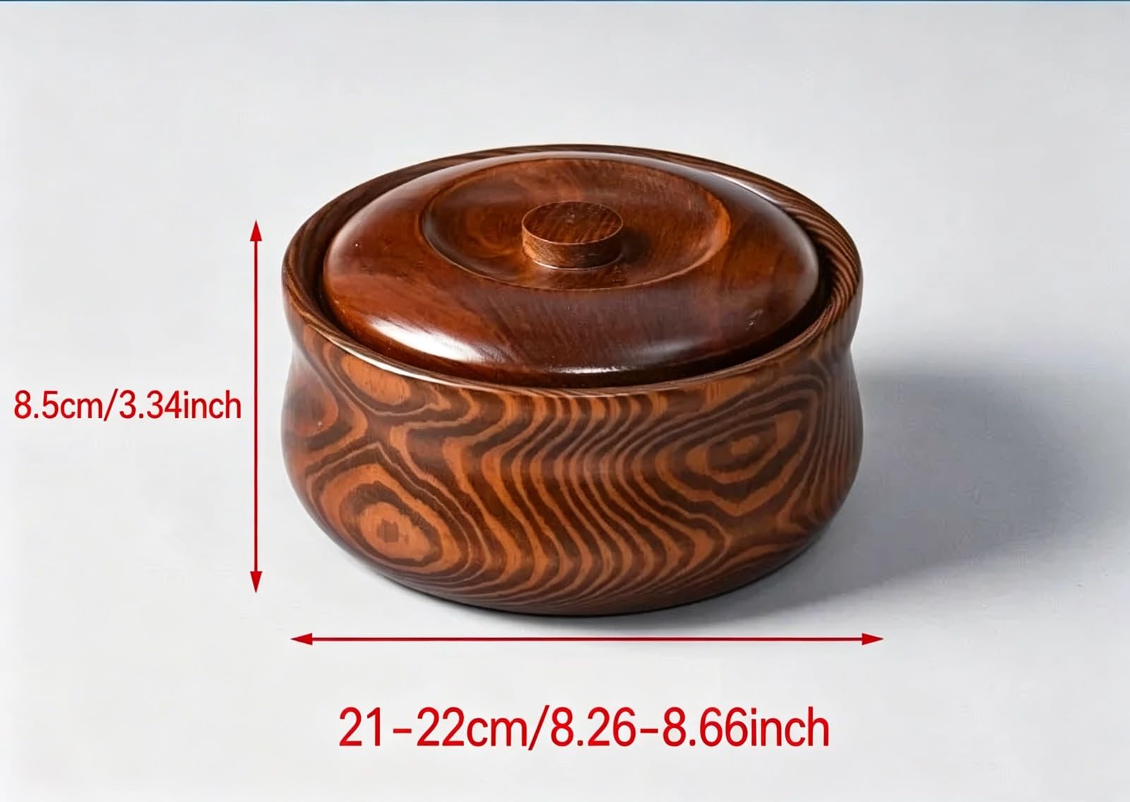 Cuencos de Madera con Tapa, Cuenco Redondo de Madera Natural para Ensalada, Ideal para Sopa de Miso, Frutas, Dulces y Aperitivos(21-22CM)