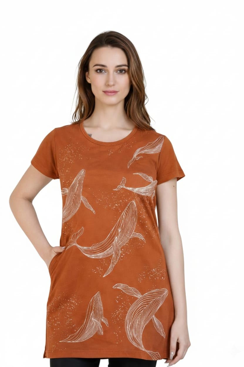 plush push the fashion Women’s Long Printed (Black) T-Shirt | Regular Fit Cotton Blend Tunic | Casual Summer Wear with Side Pocket-picture-42