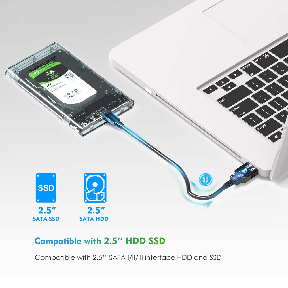 WAVLINK USB 3.0 Drive SATA Dur Externe du boîtier 2,5 Pouces SATA I/II/III Disque Dur SSD Disque Dur Support Box Clair