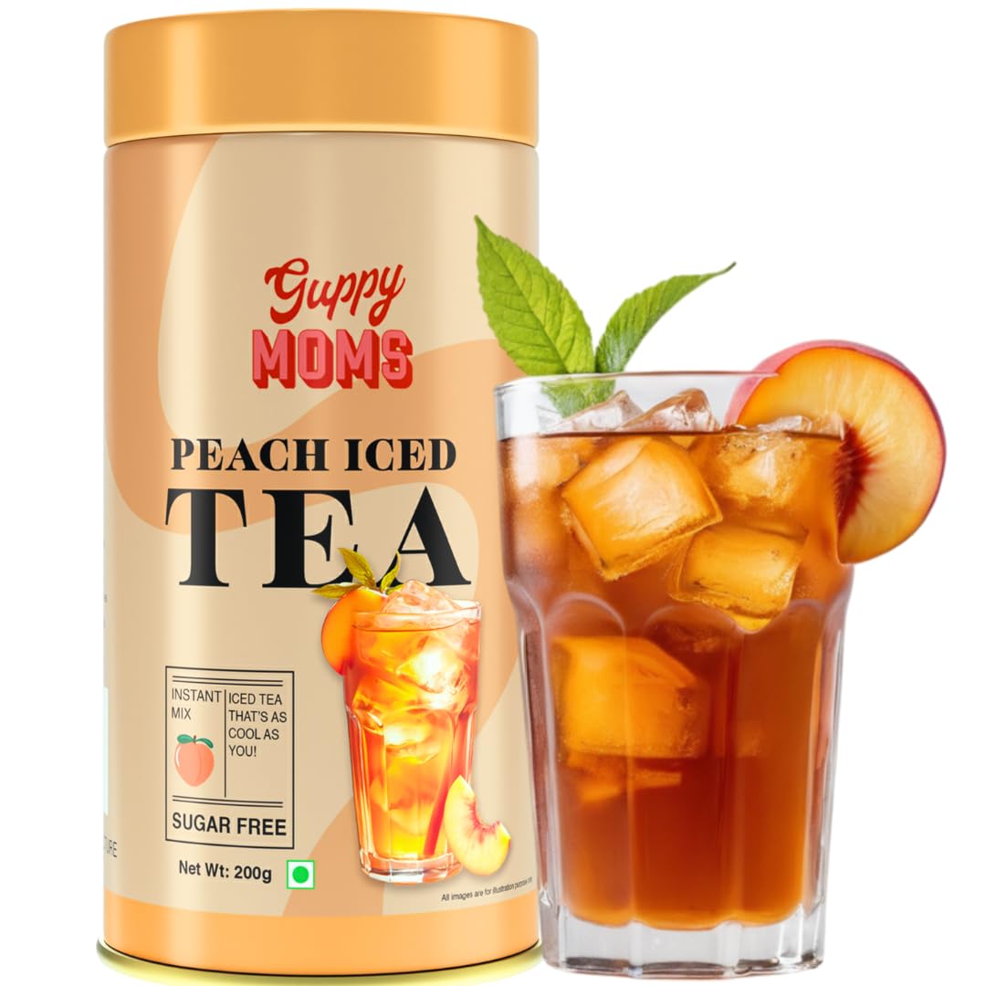 Guppy Moms Sugar-Free Peach Iced Tea Mix | Fruit Drink Powder | Premium Mixer & Natural Energy Drink | 200g – Up to 20 Servings