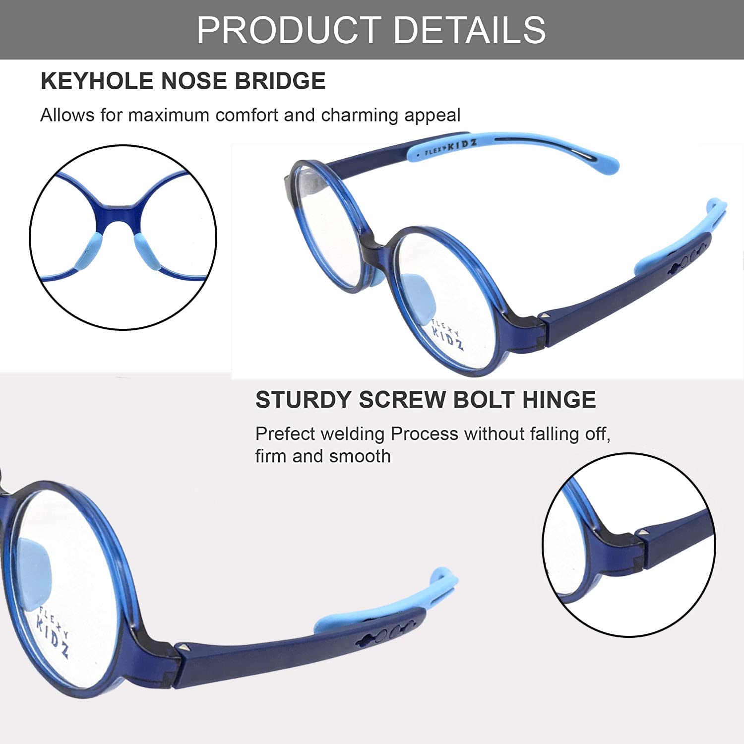 Flexi Kidz Blue Light Blocking Anti Glare Zero Power Eyeglasses Spectacle Frame Protection From TV Mobile Laptop Computer Screen for Kids Girls Boys Unisex (Ultramarine) - Image 5 thumbnail