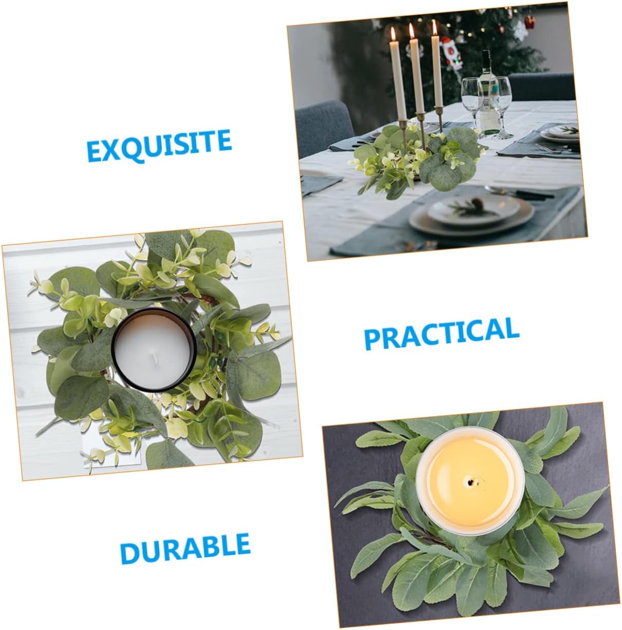 4pcs Glow Candle Rings Wreaths Artificial Plant Wreath Leaf Front Door Welcome