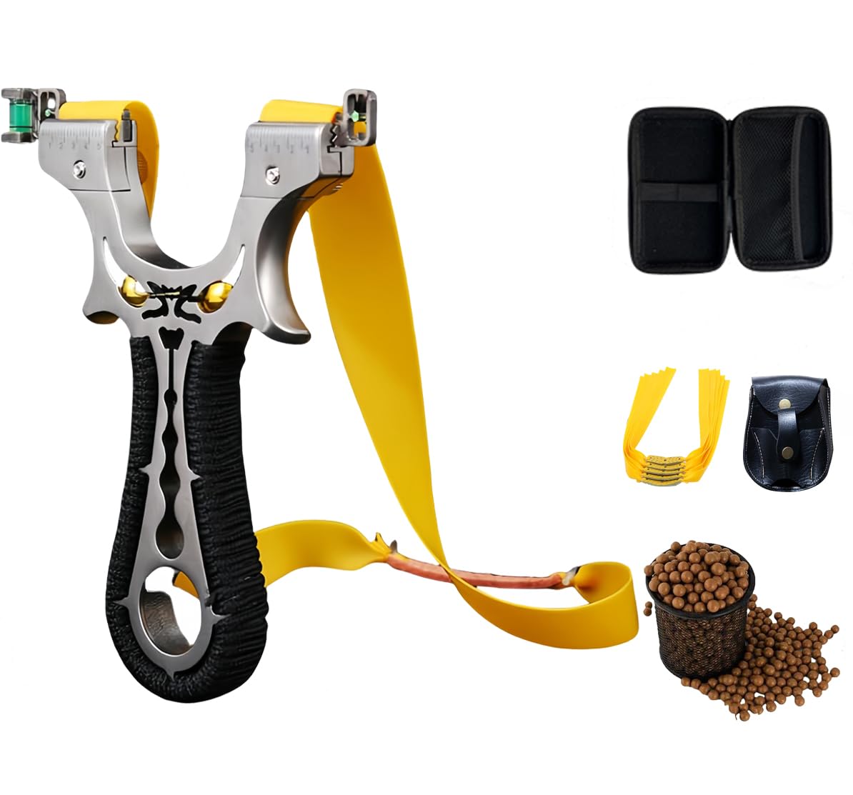 Slingshot, Professional Metal Hunting Slingshot Set, Including 100 Clay Bullets + Carrying Bag + 1.5mm Strong Rubber Band, High-Speed and Precise Catapult, Outdoor Survival Hunting Tools