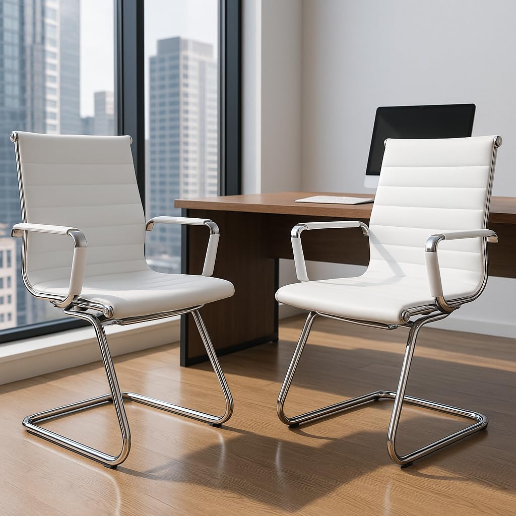Ya-Home Modern Meeting Office Chairs, Leather Conference Room Waiting Room Chairs for Meeting/Conference Room, 2pcs, White