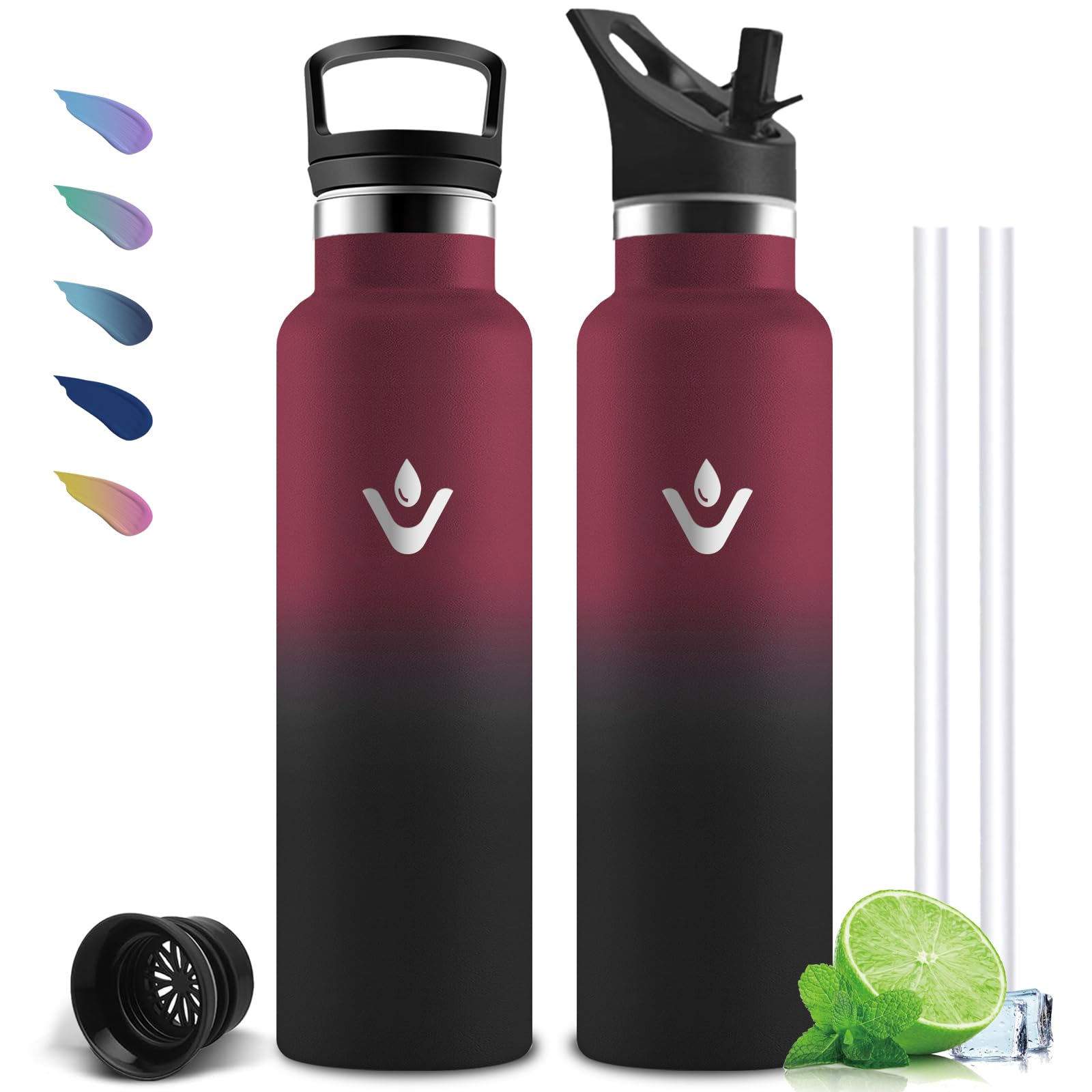 Mujigaga Thermal Water Bottle, 1 Litre Water Bottle, BPA Free, Gym Water Bottles with Straw, Leak-Free, Keeps Hot for 12 Hours/Cold 24 Hours, Water Bottles for Camping, Yoga, Coffee