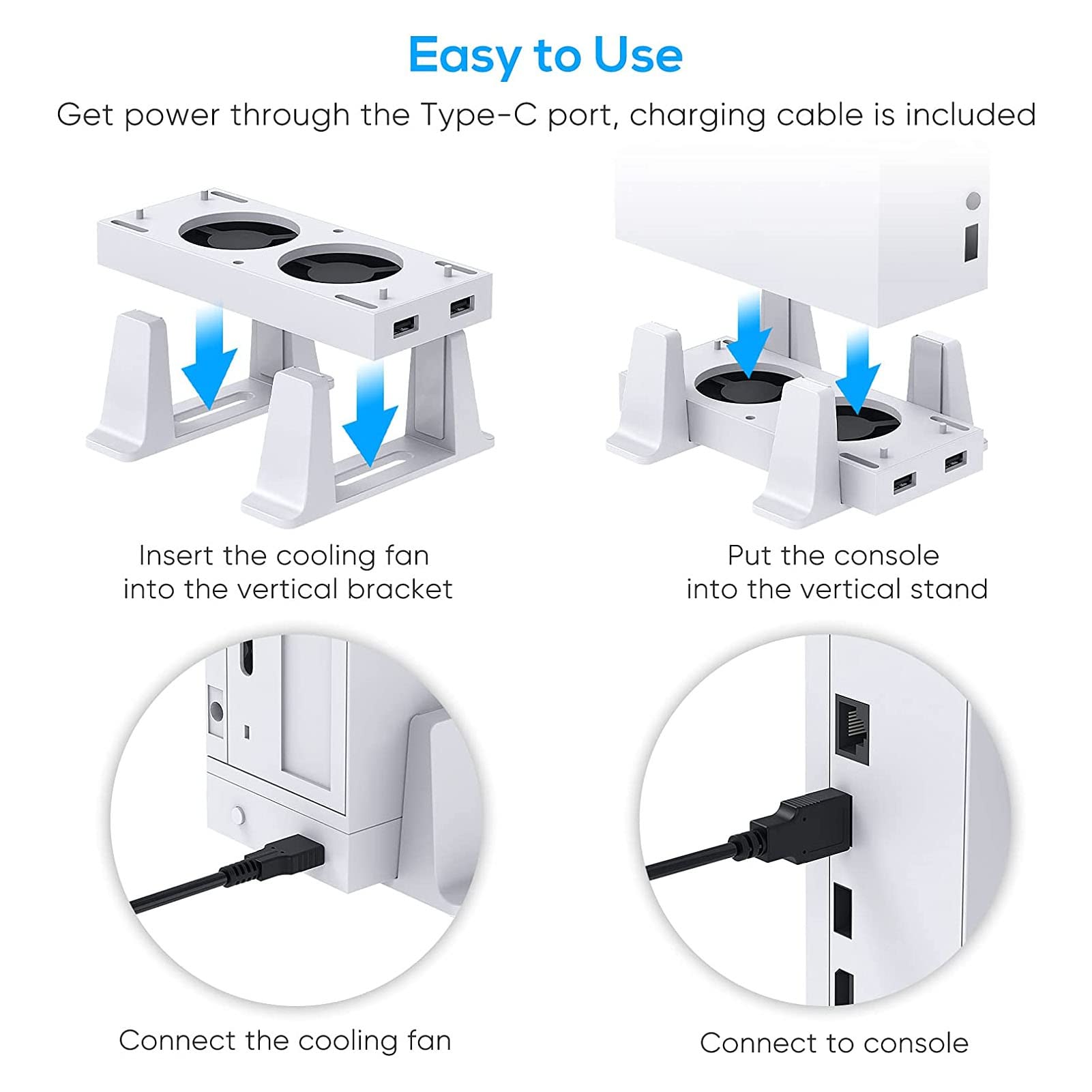Wentylator Chłodzący do Konsoli Series S, System Chłodzenia Podstawki Chłodzącej, Ulepszony Wentylator Chłodzący o Regulowanej Prędkości z Portem USB do Konsoli Series
