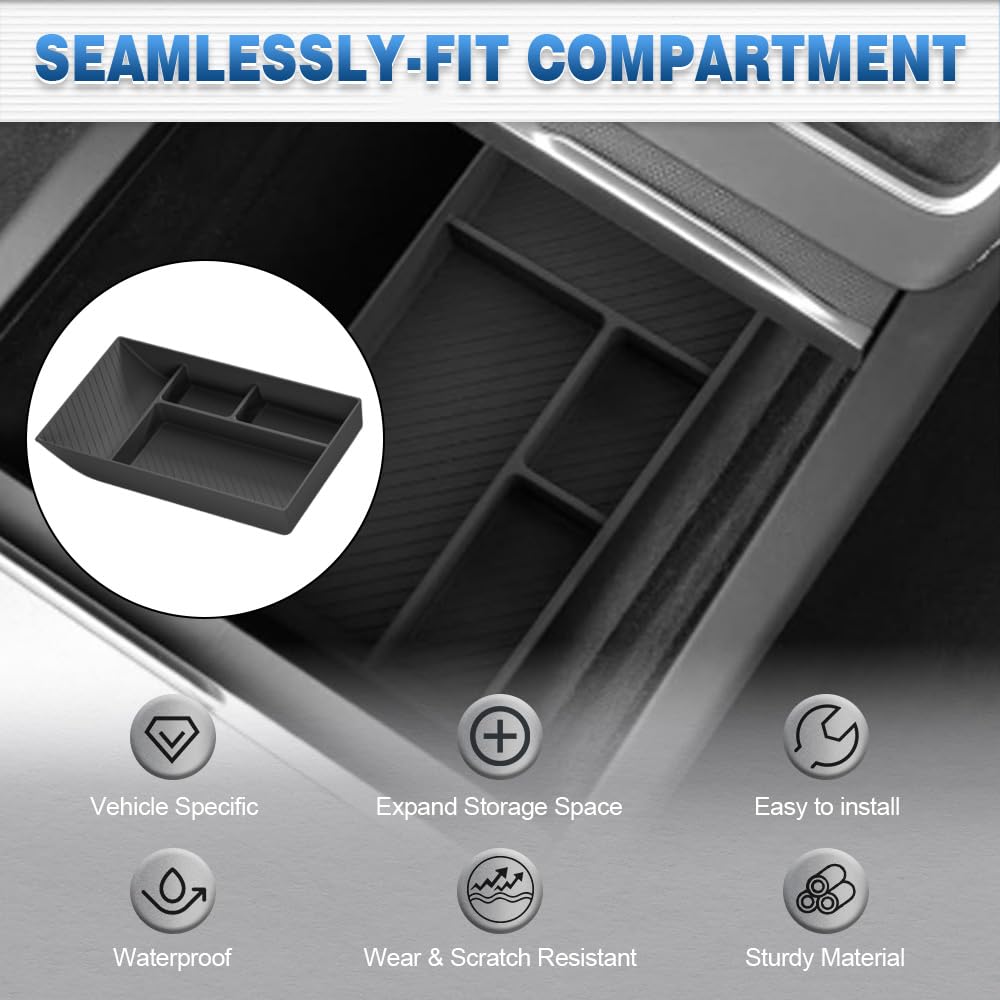 Riloer Boîte de rangement inférieure pour console centrale de voiture compatible avec Tesla Model Y Juniper 2025-2026